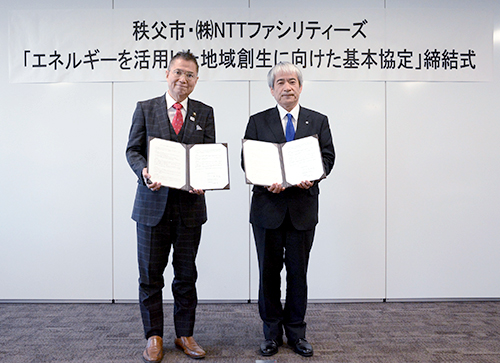 写真 左:久喜邦康 秩父市市長、右:黒田長裕NTTファシリティーズ代表取締役副社長